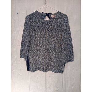 Brooks Brothers Red Fleece Sweater Womens M U Blue Marled 3/4 Sleeve Ribbon Trim